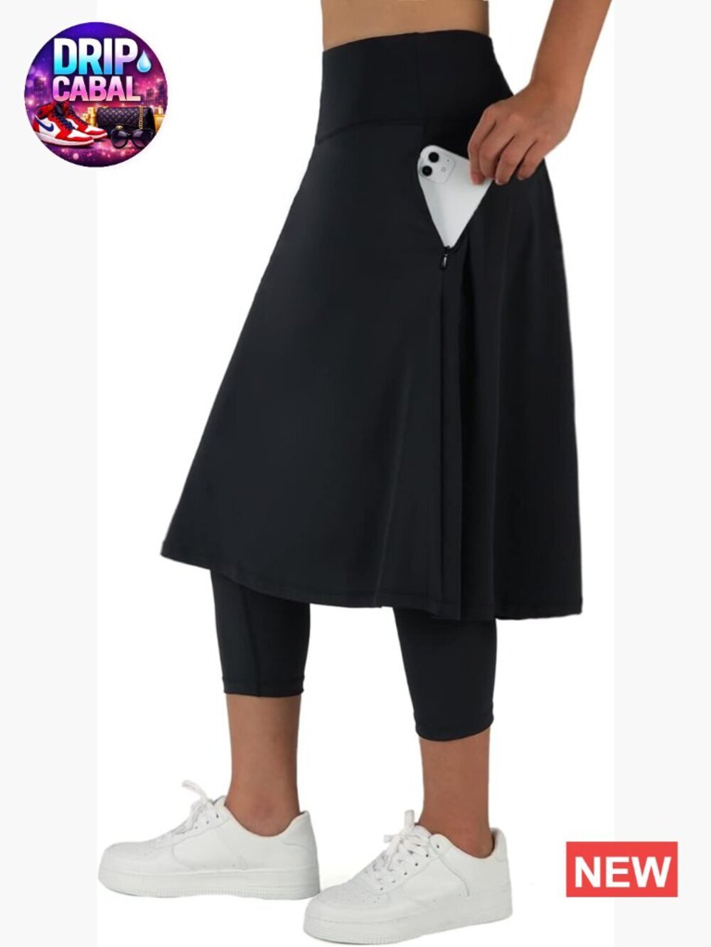 Skirted Leggings with Zipper Pockets High Waisted Active Skirt